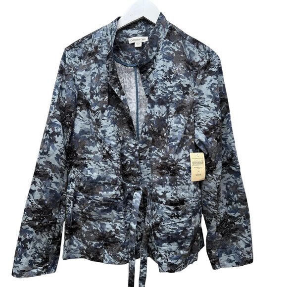 Coldwater Creek Womens Jacket 16 Camo Blue Gray Drawstring Tie Blazer NWT - Picture 1 of 9